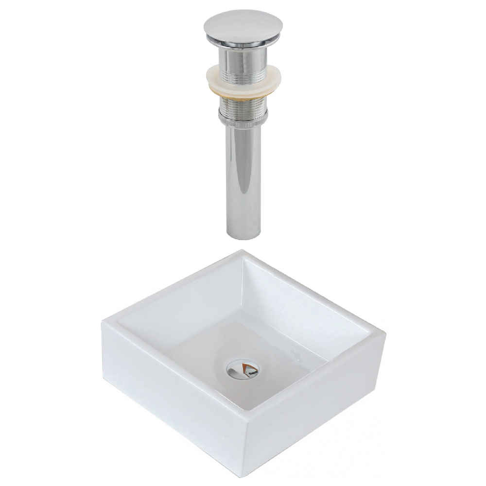 14.75-in. x 14.75-in. Square Bathroom Vessel Sink Set White Enamel Glaze