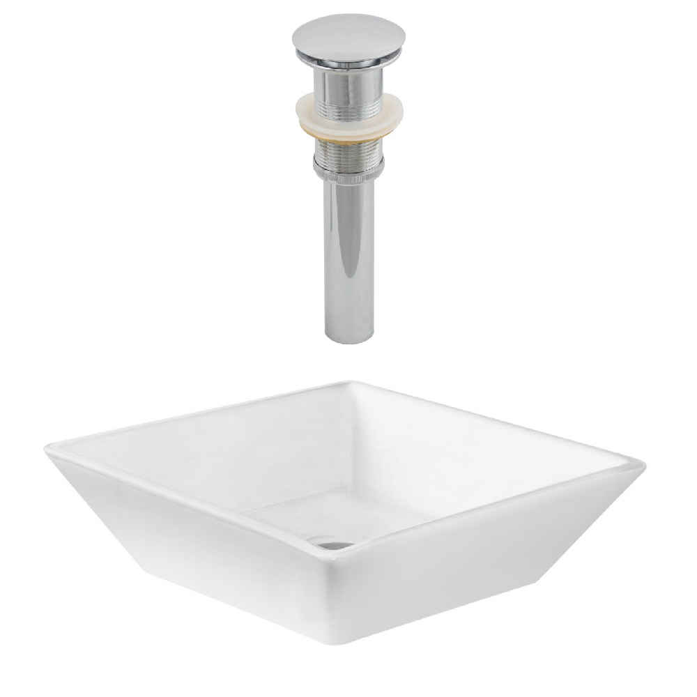 15.75-in. x 15.75-in. Square Bathroom Vessel Sink Set White Enamel Glaze