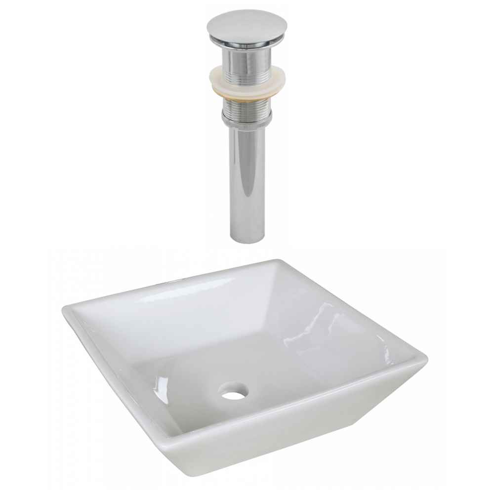 15.75-in. x 15.75-in. Square Bathroom Vessel Sink Set White Enamel Glaze