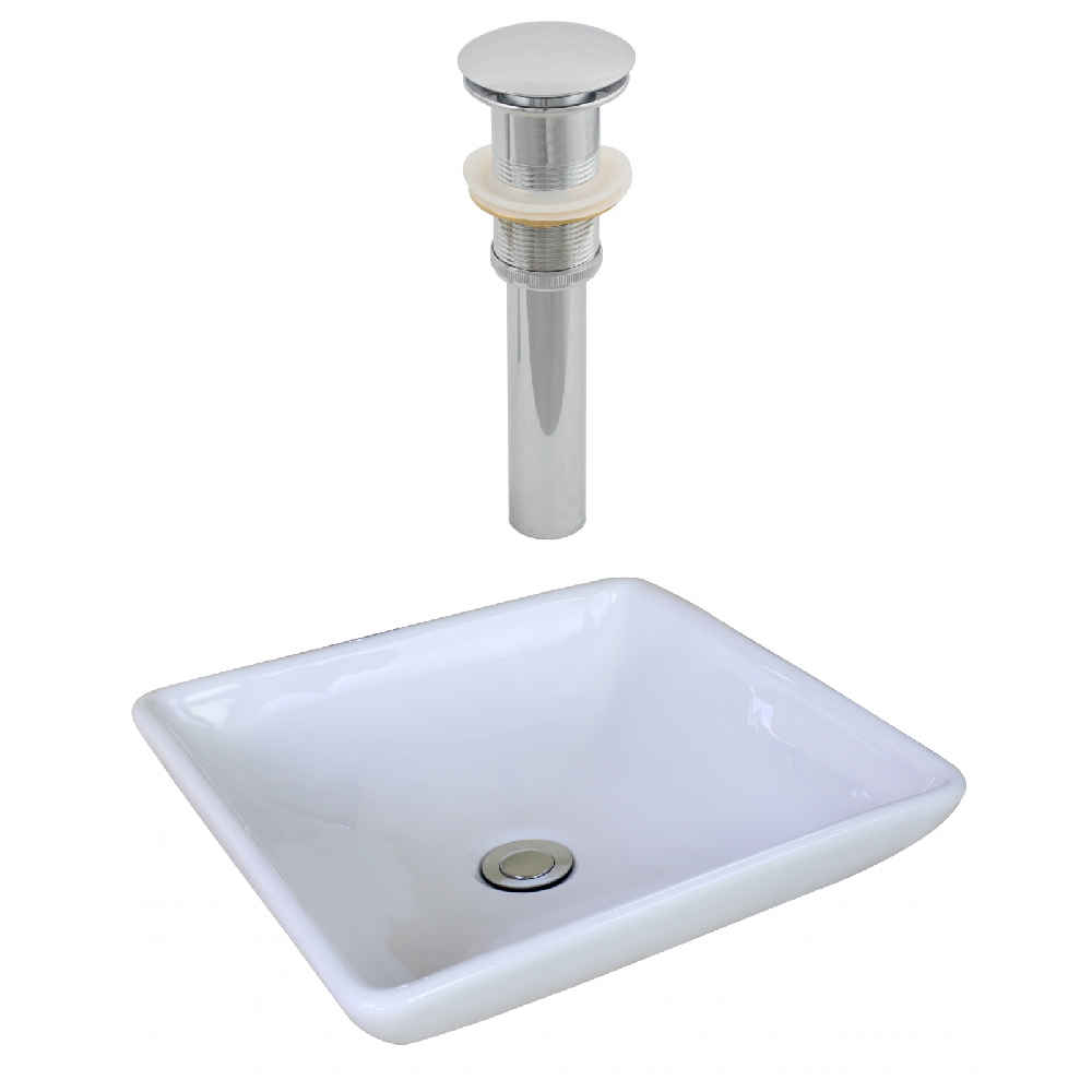 15.75-in. x 15.75-in. Square Bathroom Vessel Sink Set White Enamel Glaze