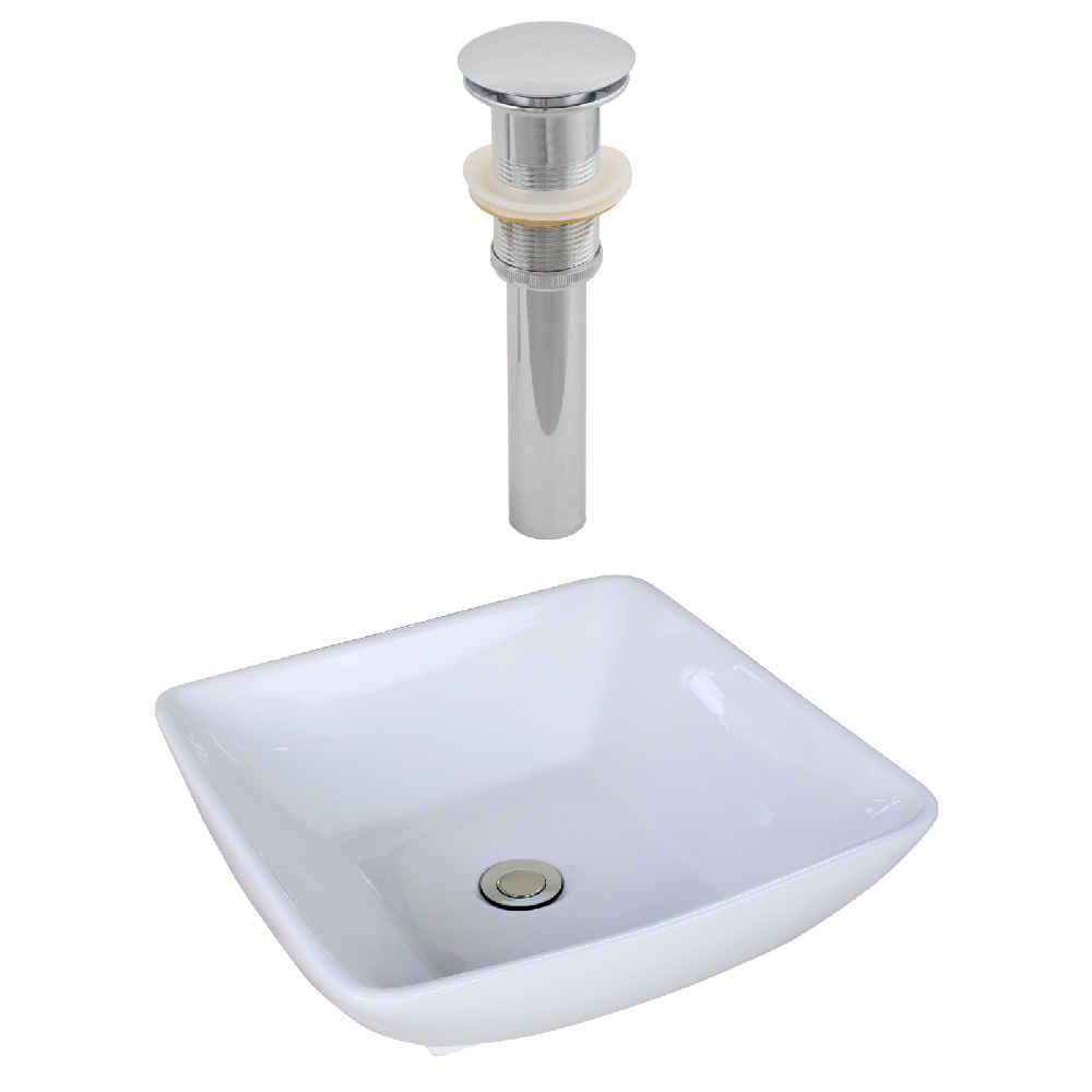 16.5-in. x 16.5-in. Square Bathroom Vessel Sink Set White Enamel Glaze