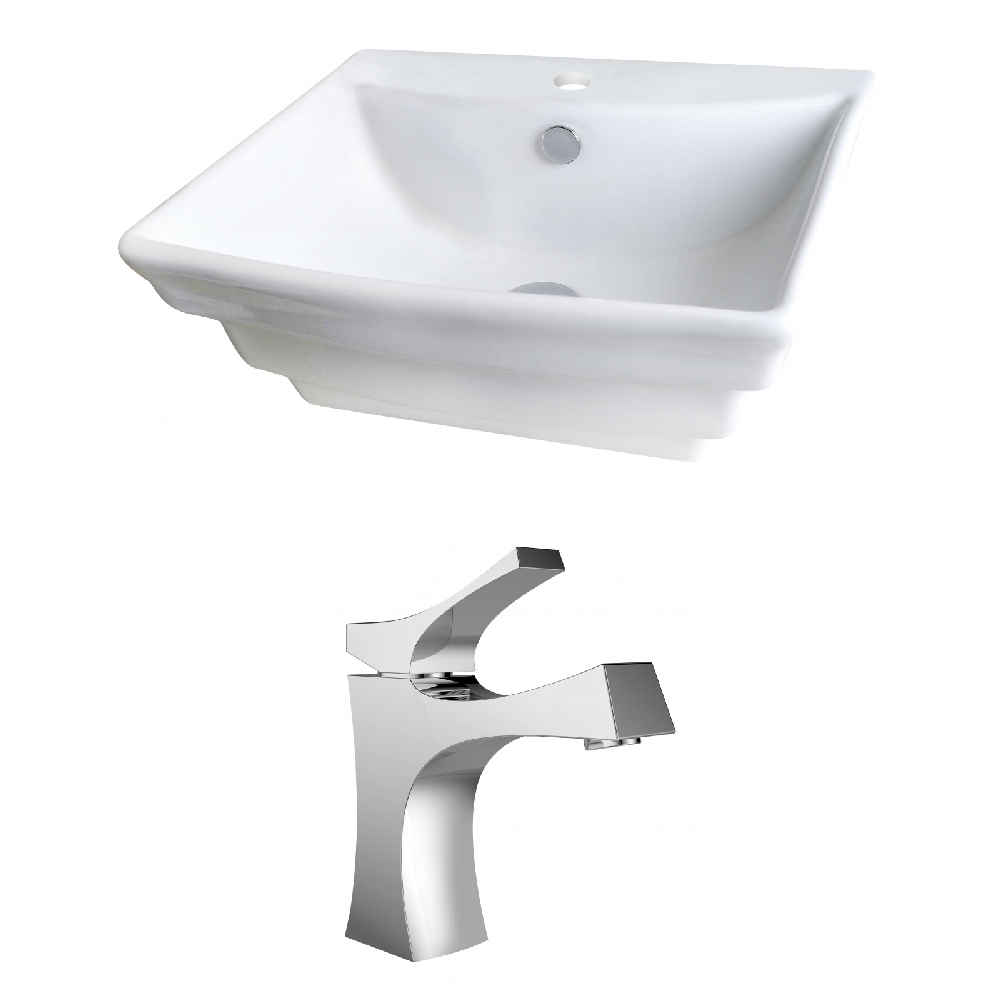 19.75-in. x 17-in. Rectangle Bathroom Vessel Sink Set White Enamel Glaze