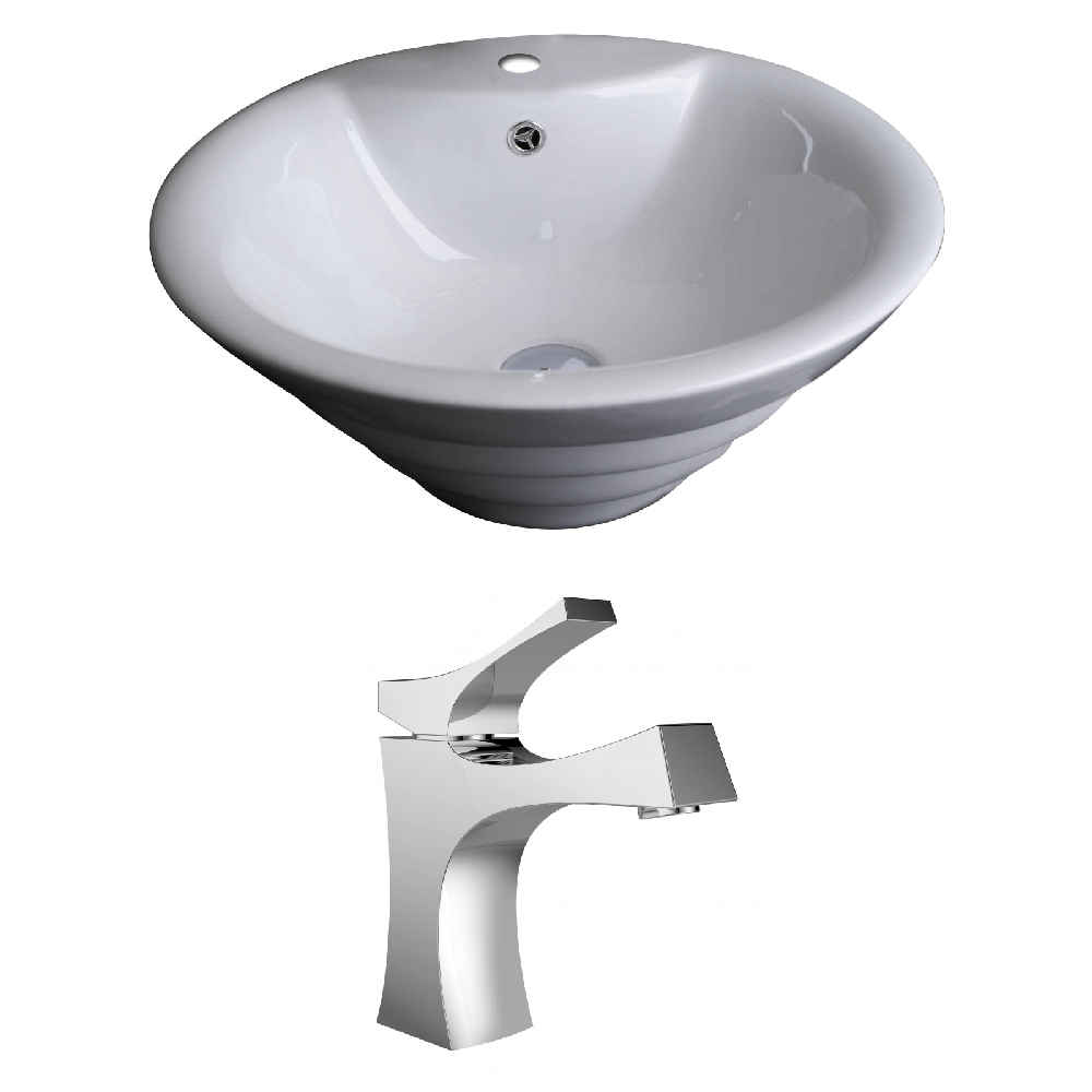 19.25-in. x 19.25-in. Round Bathroom Vessel Sink Set White Enamel Glaze