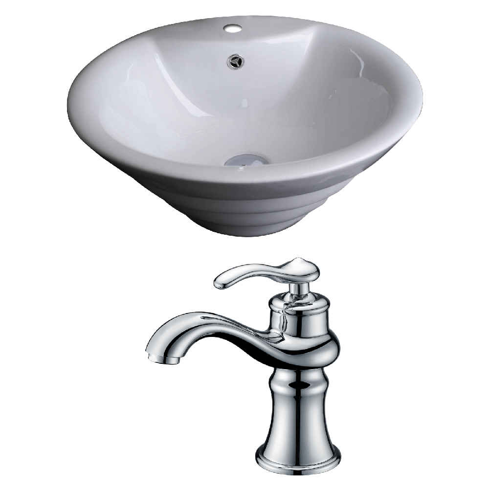 19.25-in. x 19.25-in. Round Bathroom Vessel Sink Set White Enamel Glaze