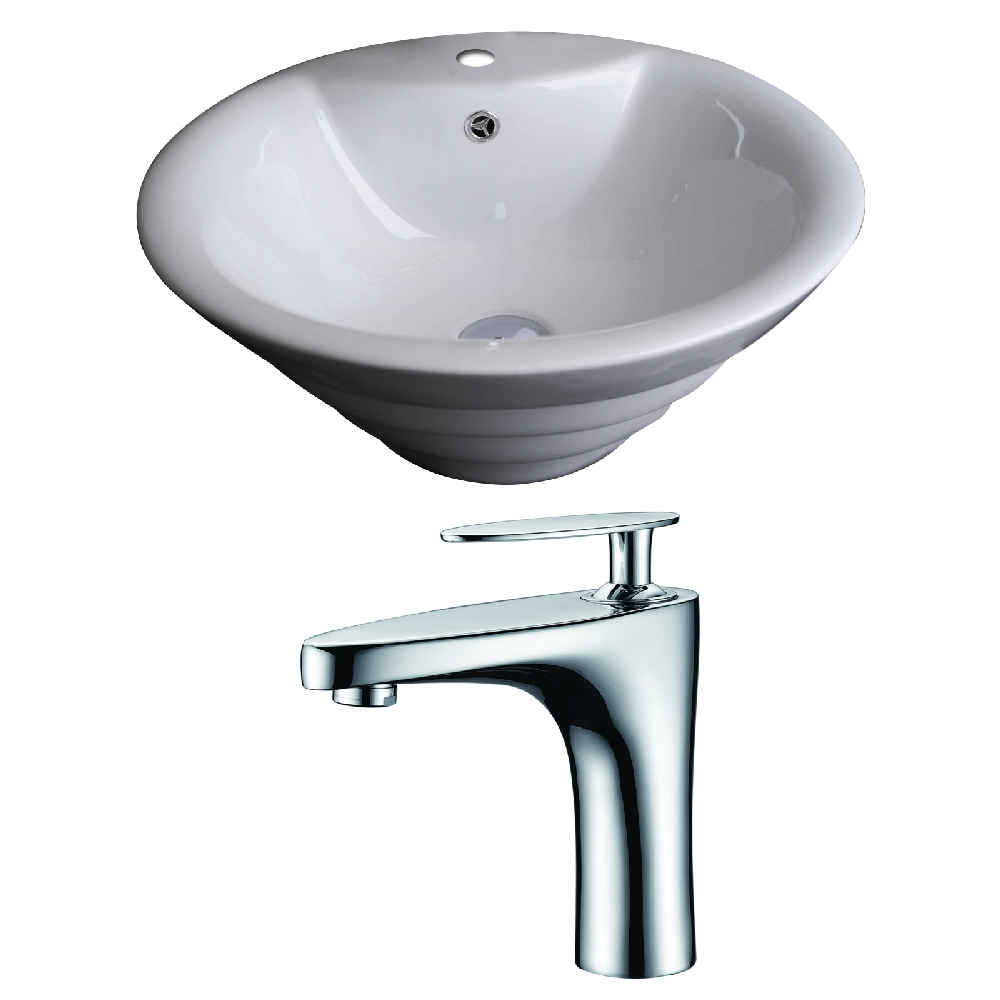 19.25-in. x 19.25-in. Round Bathroom Vessel Sink Set White Enamel Glaze