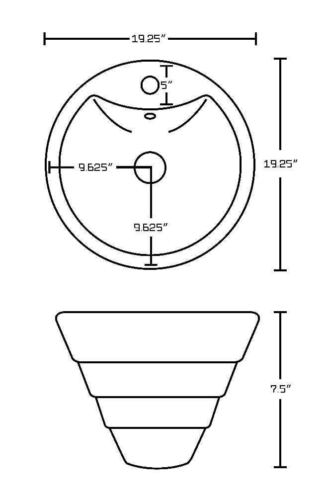19.25-in. x 19.25-in. Round Bathroom Vessel Sink Set White Enamel Glaze