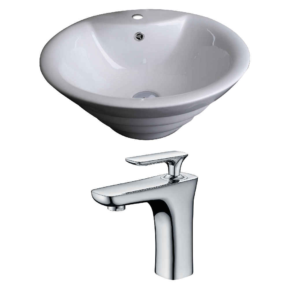 19.25-in. x 19.25-in. Round Bathroom Vessel Sink Set White Enamel Glaze