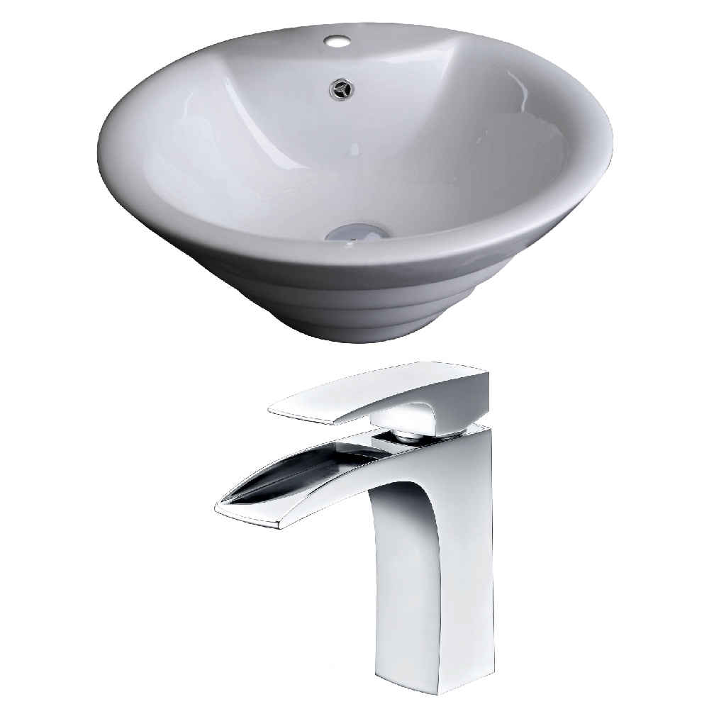 19.25-in. x 19.25-in. Round Bathroom Vessel Sink Set White Enamel Glaze