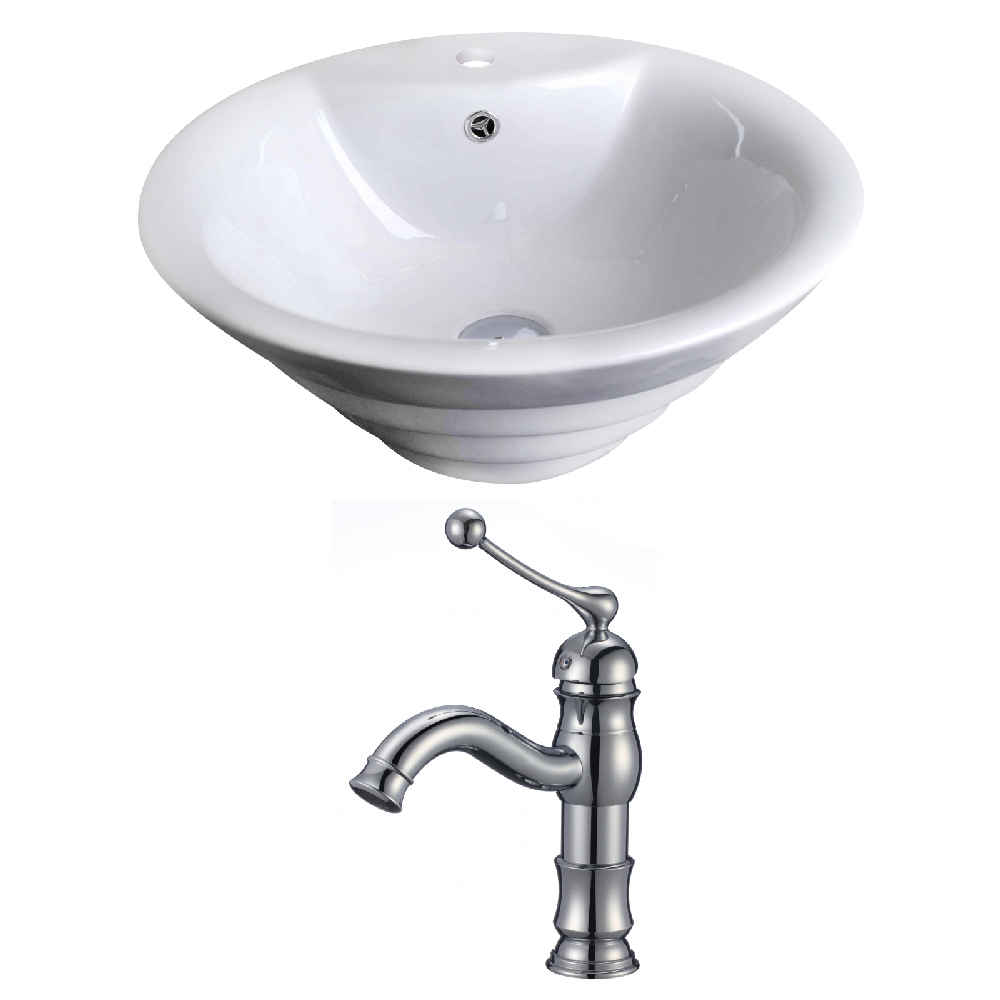 19.25-in. x 19.25-in. Round Bathroom Vessel Sink Set White Enamel Glaze