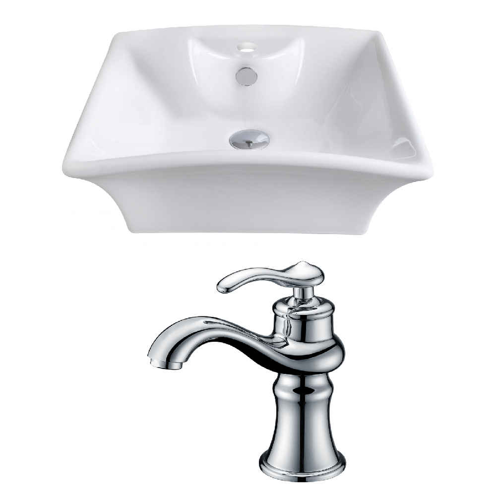 19.5-in. x 16.25-in. Rectangle Bathroom Vessel Sink Set White Enamel Glaze