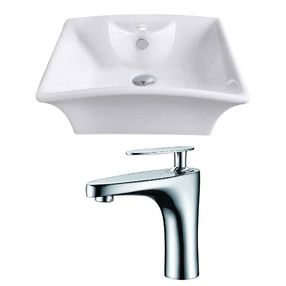 19.5-in. x 16.25-in. Rectangle Bathroom Vessel Sink Set White Enamel Glaze