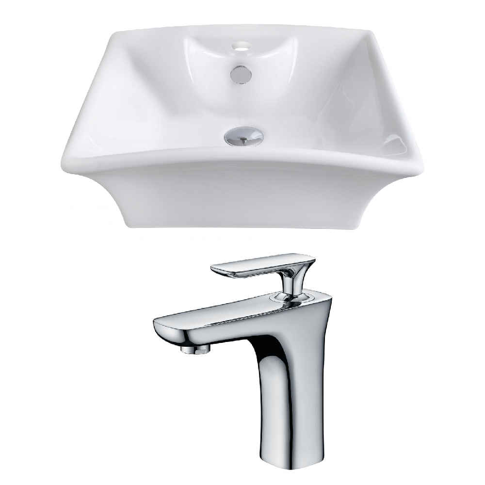 19.5-in. x 16.25-in. Rectangle Bathroom Vessel Sink Set White Enamel Glaze