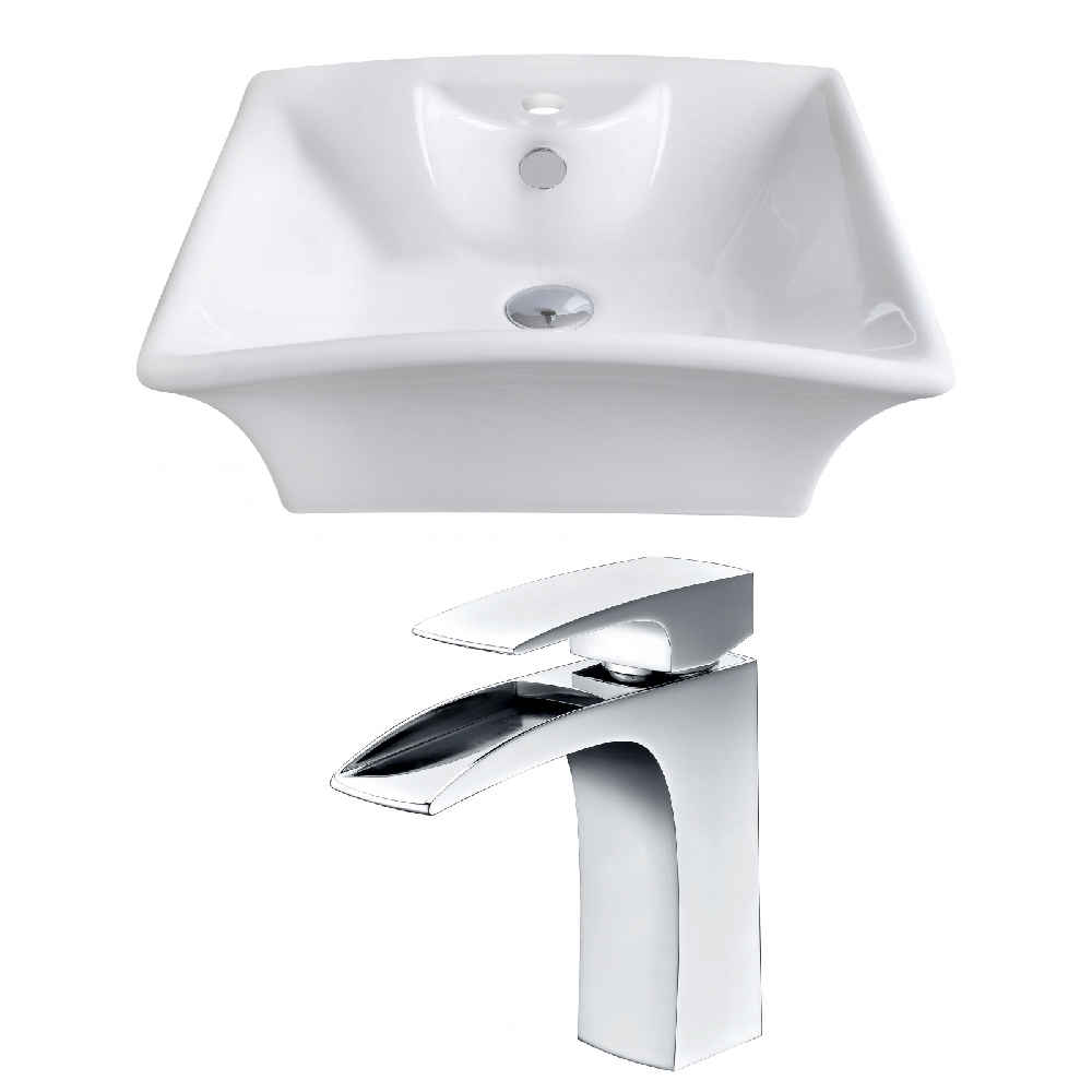 19.5-in. x 16.25-in. Rectangle Bathroom Vessel Sink Set White Enamel Glaze
