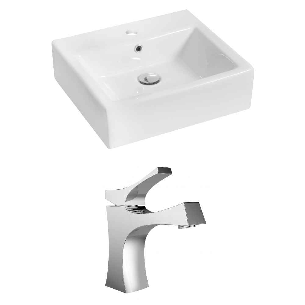 21-in. x 16.5-in. Rectangle Bathroom Vessel Sink Set White Enamel Glaze