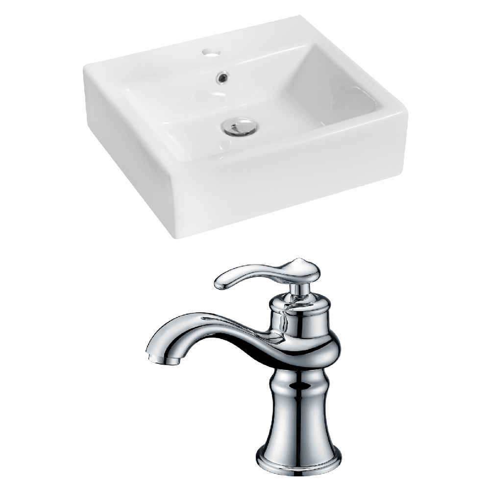 21-in. x 16.5-in. Rectangle Bathroom Vessel Sink Set White Enamel Glaze