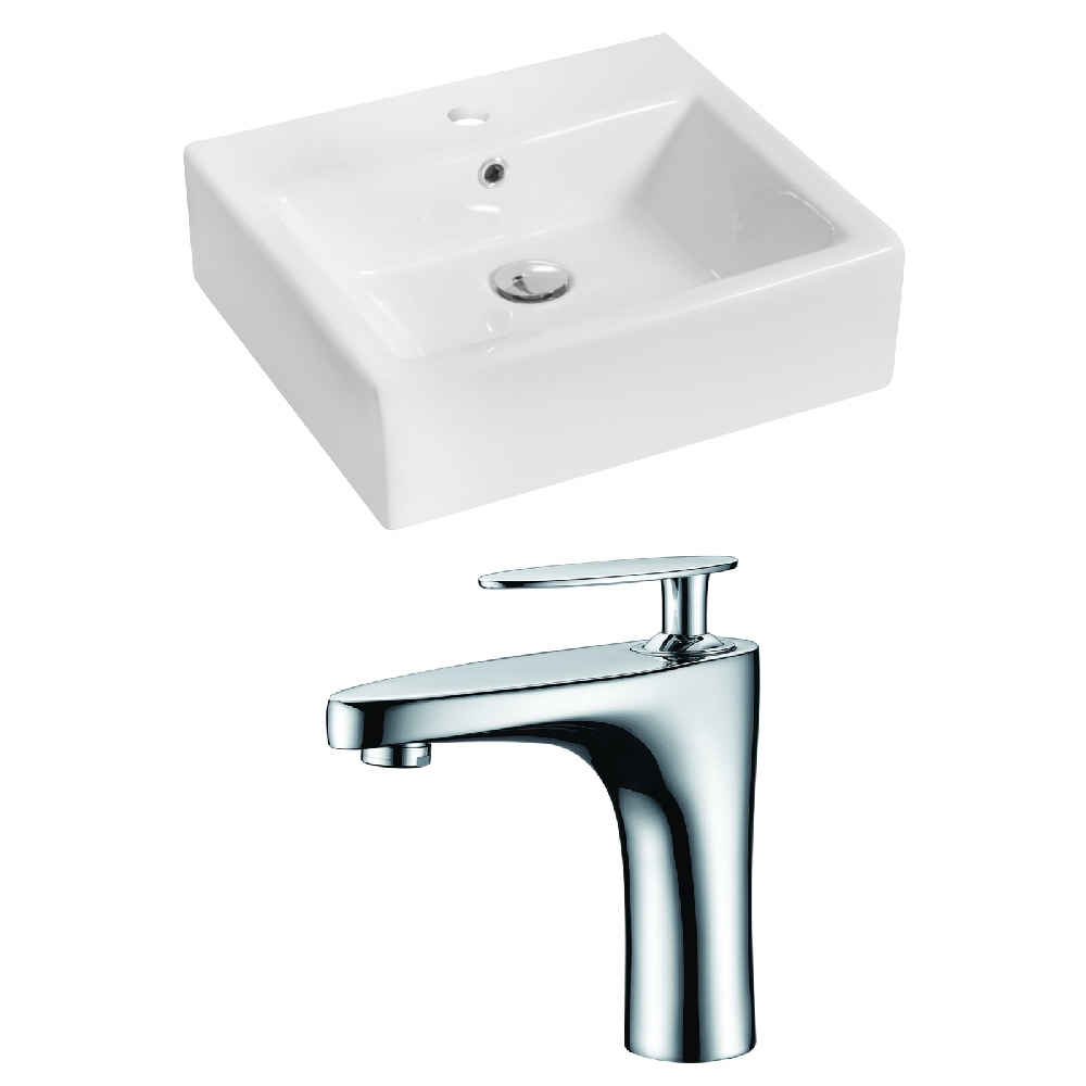 21-in. x 16.5-in. Rectangle Bathroom Vessel Sink Set White Enamel Glaze