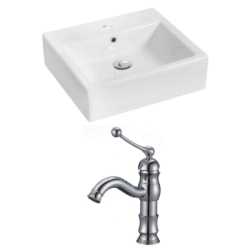 21-in. x 16.5-in. Rectangle Bathroom Vessel Sink Set White Enamel Glaze