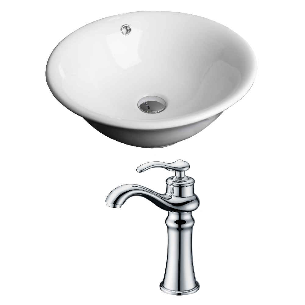 17-in. x 17-in. Round Bathroom Vessel Sink Set White Enamel Glaze