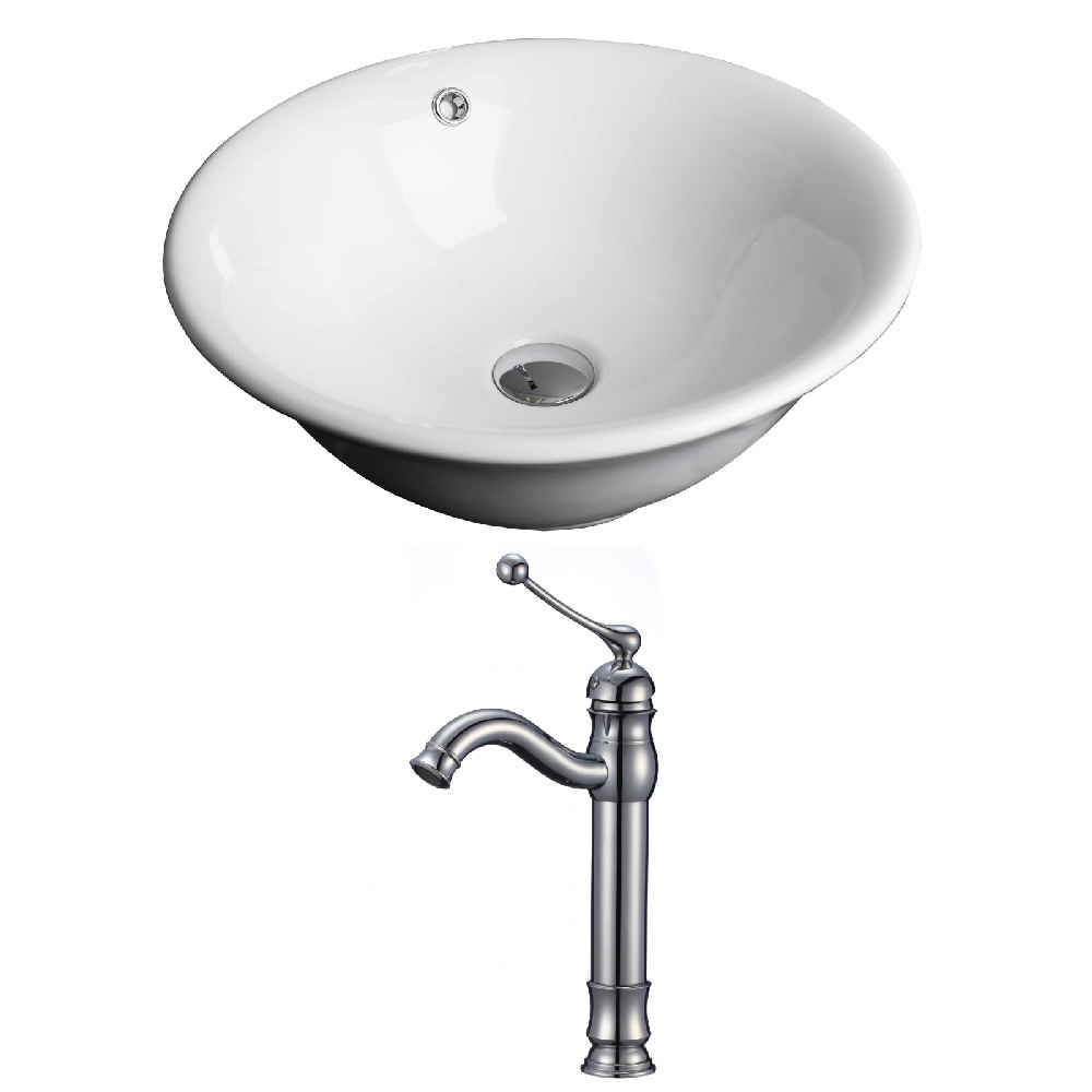 17-in. x 17-in. Round Bathroom Vessel Sink Set White Enamel Glaze