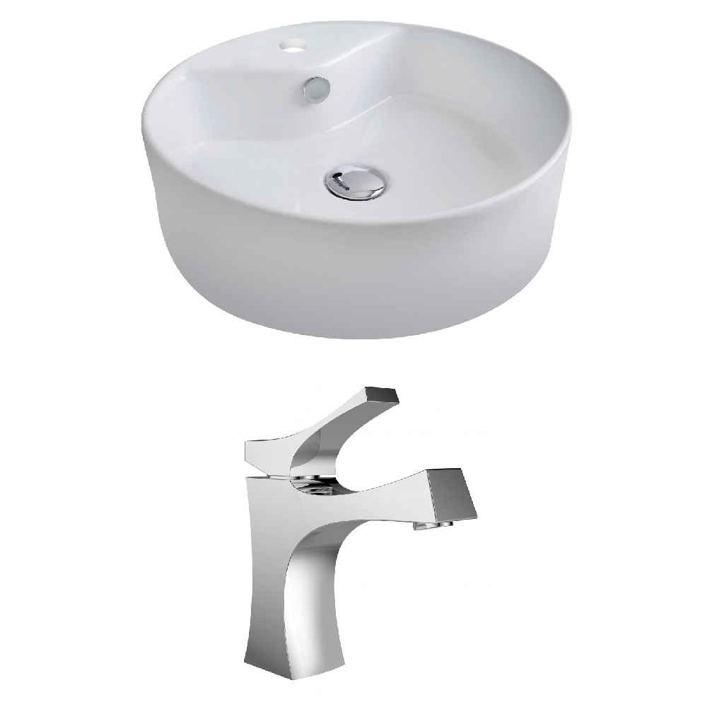 18.25-in. x 18.25-in. Round Bathroom Vessel Sink Set White Enamel Glaze