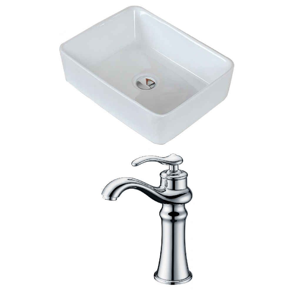 18.75-in. x 14.75-in. Rectangle Bathroom Vessel Sink Set White Enamel Glaze