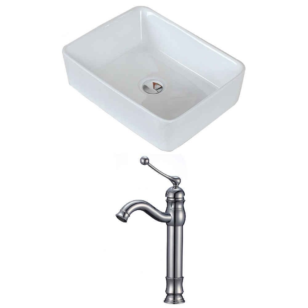 18.75-in. x 14.75-in. Rectangle Bathroom Vessel Sink Set White Enamel Glaze