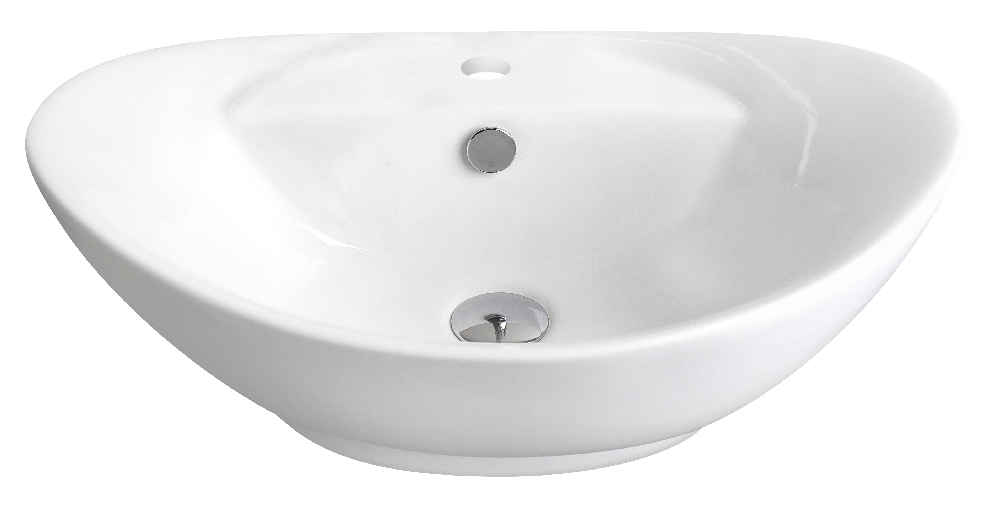 23-in. x 15.25-in. Oval Bathroom Vessel Sink Set White Enamel Glaze