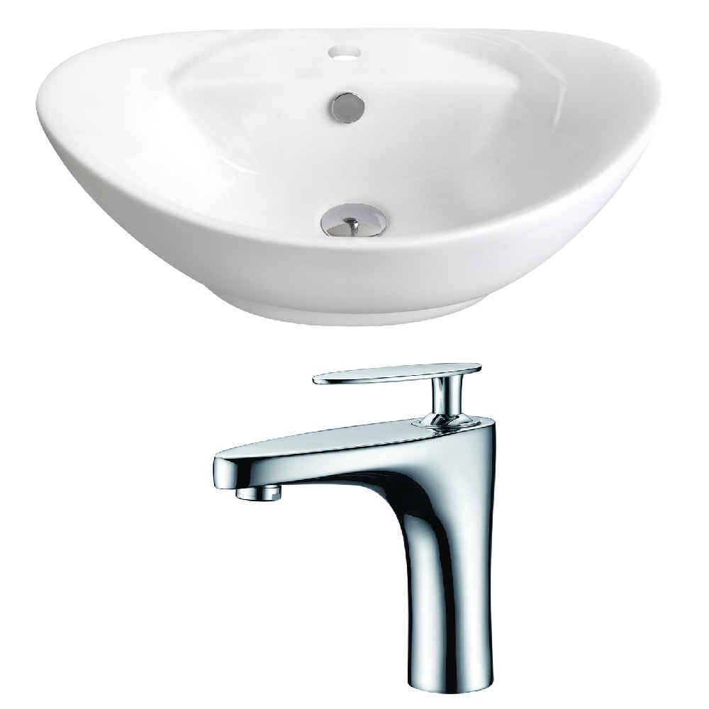 23-in. x 15.25-in. Oval Bathroom Vessel Sink Set White Enamel Glaze