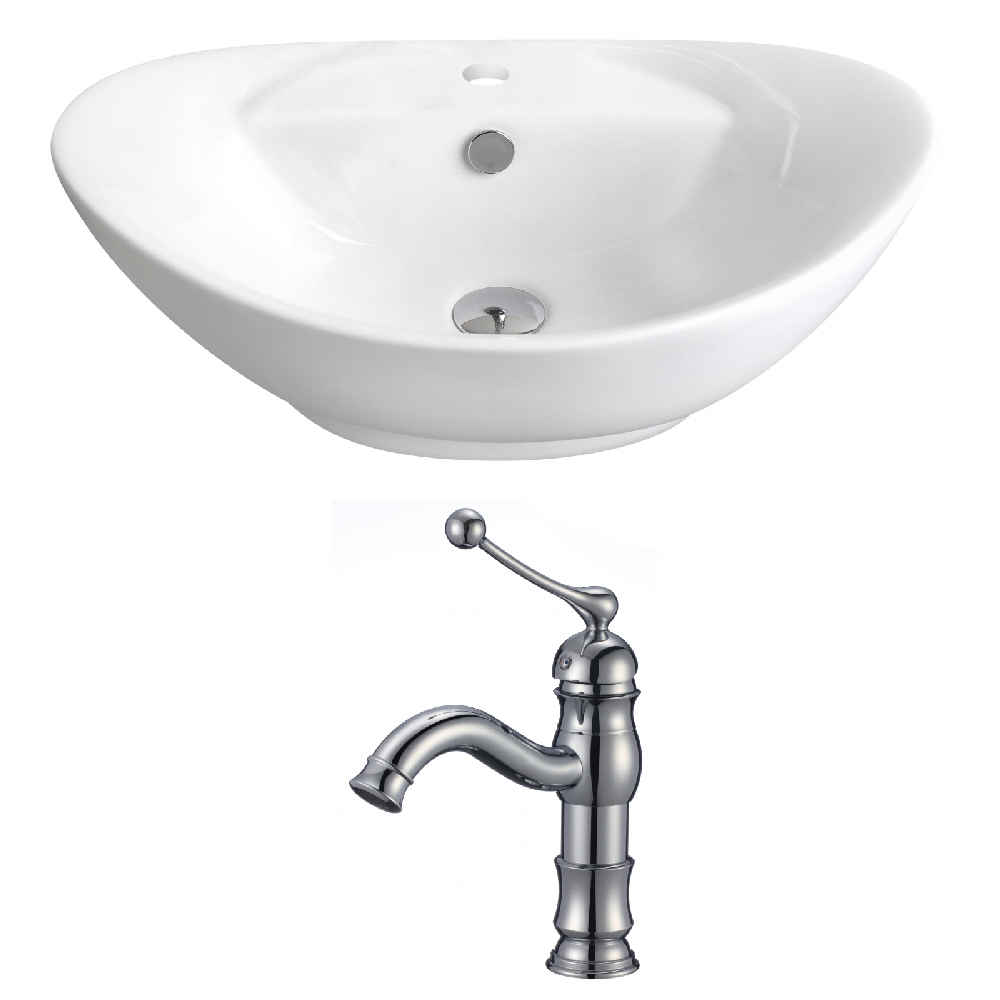 23-in. x 15.25-in. Oval Bathroom Vessel Sink Set White Enamel Glaze