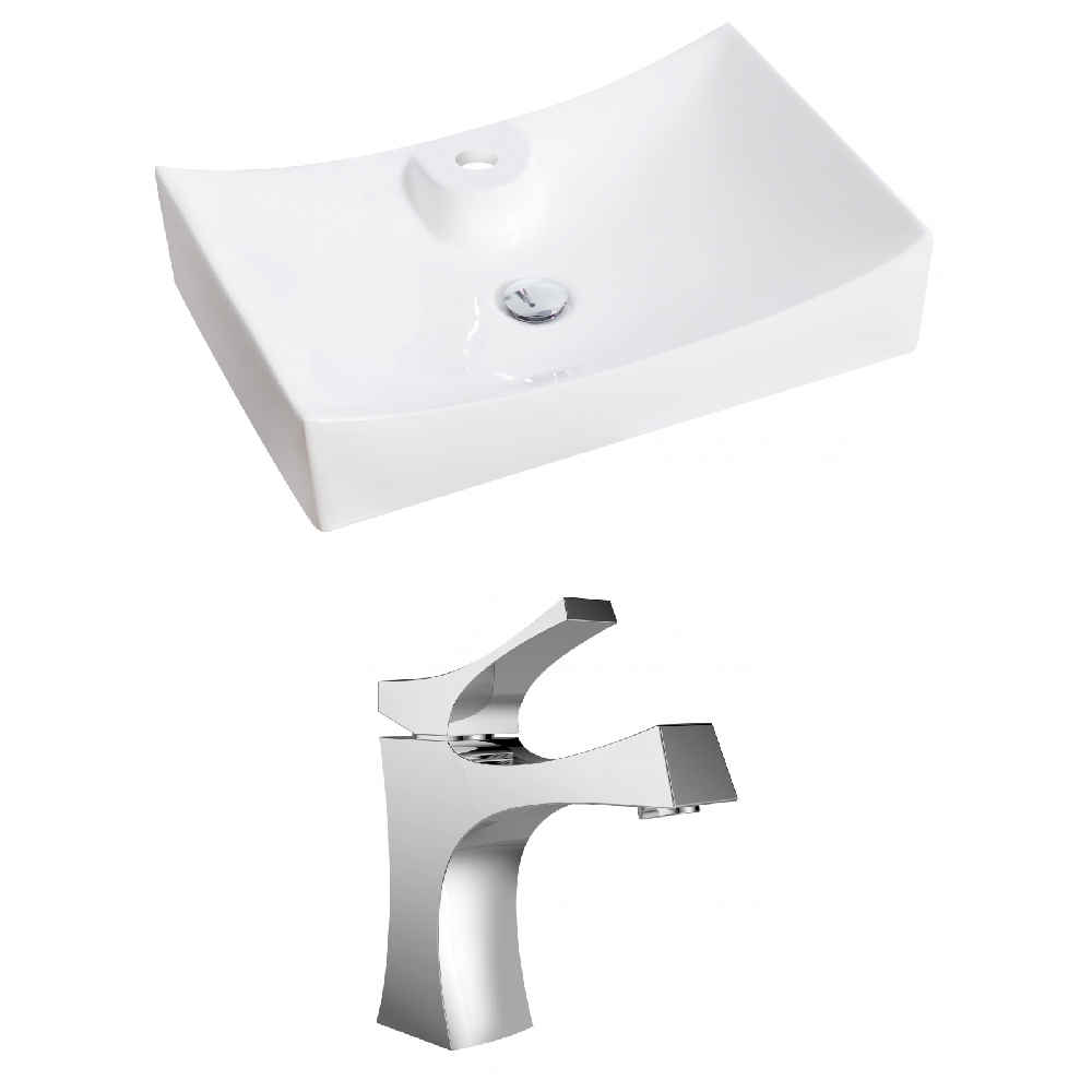 26-in. x 17.75-in. Rectangle Bathroom Vessel Sink Set White Enamel Glaze