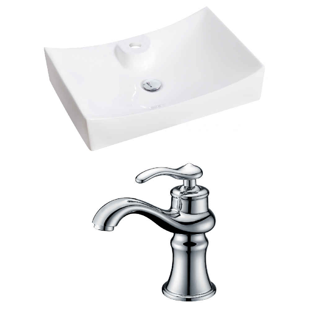 26-in. x 17.75-in. Rectangle Bathroom Vessel Sink Set White Enamel Glaze