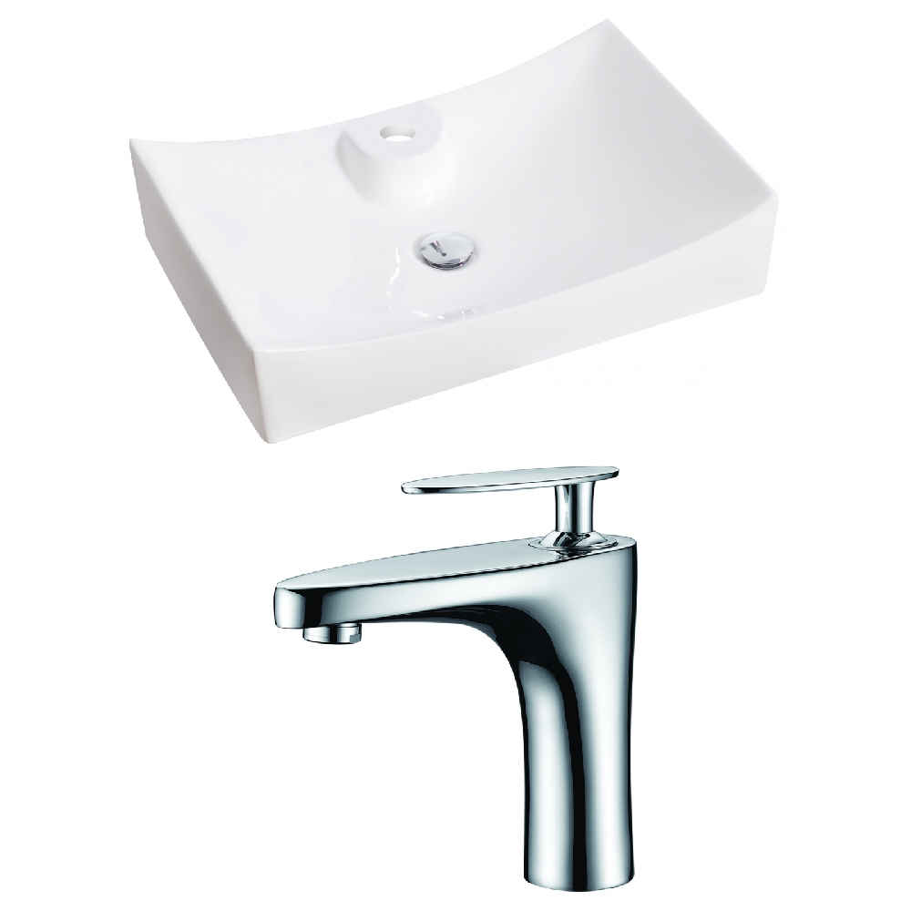 26-in. x 17.75-in. Rectangle Bathroom Vessel Sink Set White Enamel Glaze
