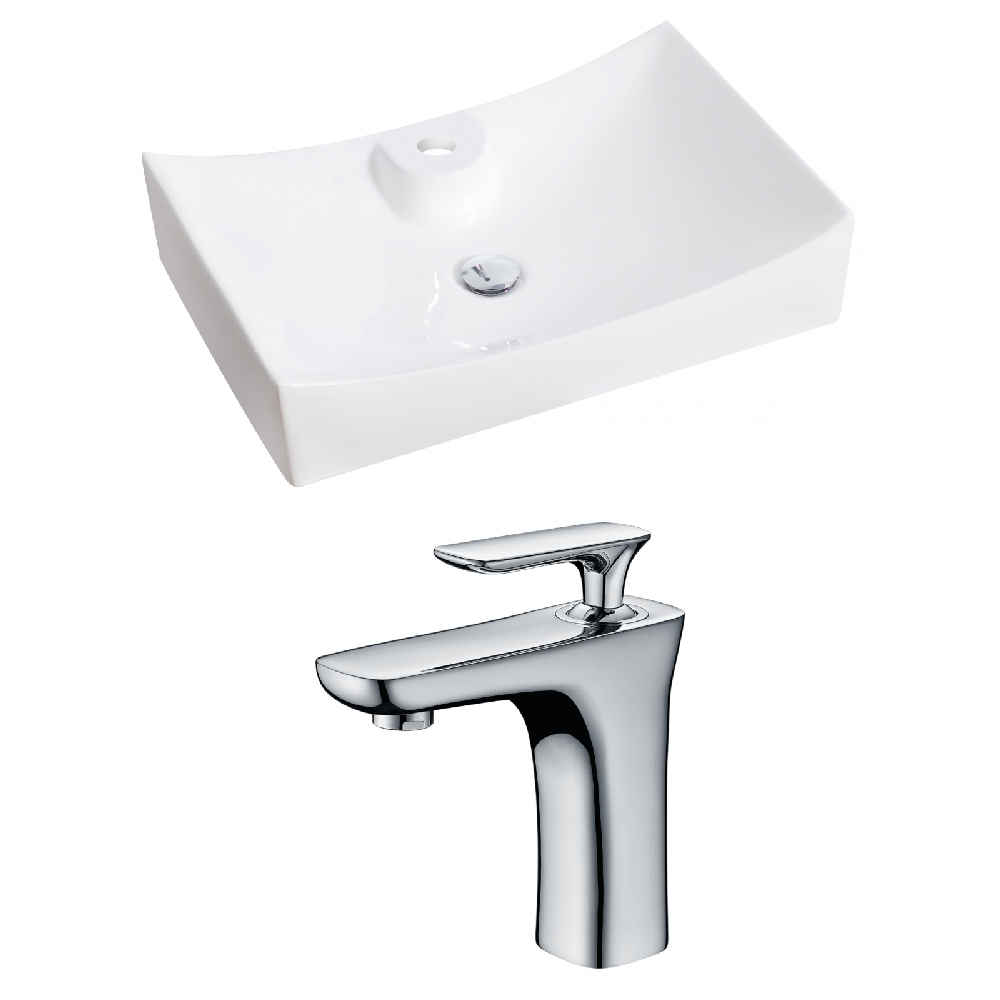 26-in. x 17.75-in. Rectangle Bathroom Vessel Sink Set White Enamel Glaze