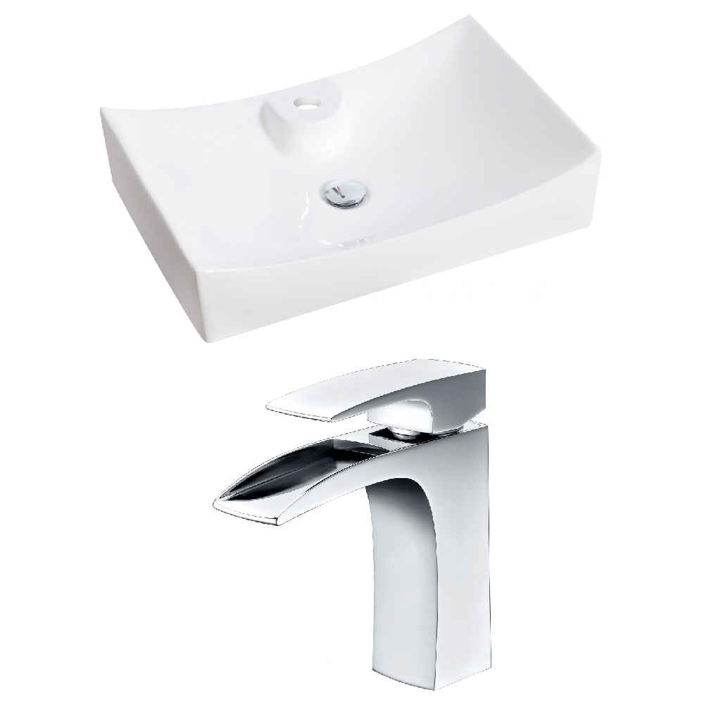 26-in. x 17.75-in. Rectangle Bathroom Vessel Sink Set White Enamel Glaze