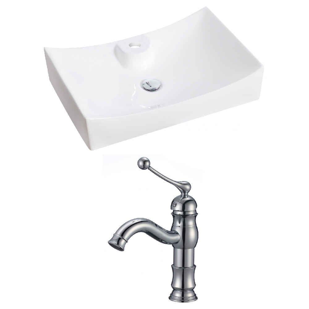 26-in. x 17.75-in. Rectangle Bathroom Vessel Sink Set White Enamel Glaze