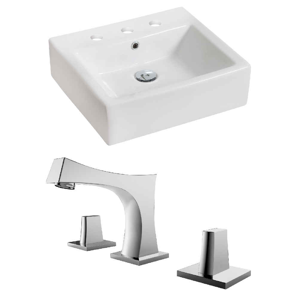 21-in. x 16.5-in. Rectangle Bathroom Vessel Sink Set White Enamel Glaze