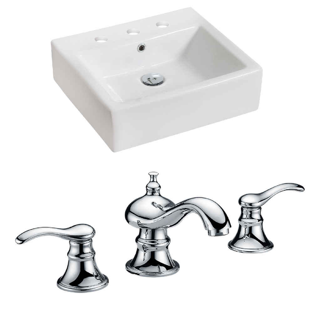21-in. x 16.5-in. Rectangle Bathroom Vessel Sink Set White Enamel Glaze