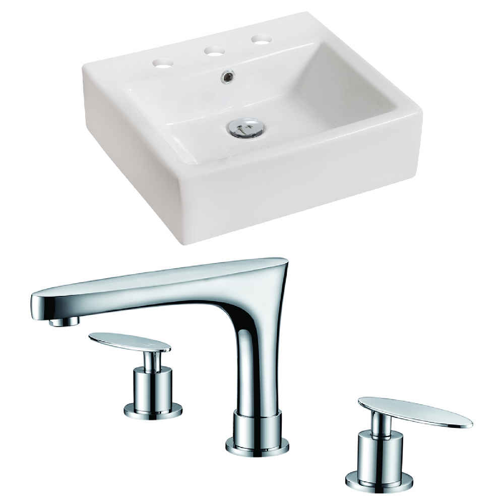 21-in. x 16.5-in. Rectangle Bathroom Vessel Sink Set White Enamel Glaze
