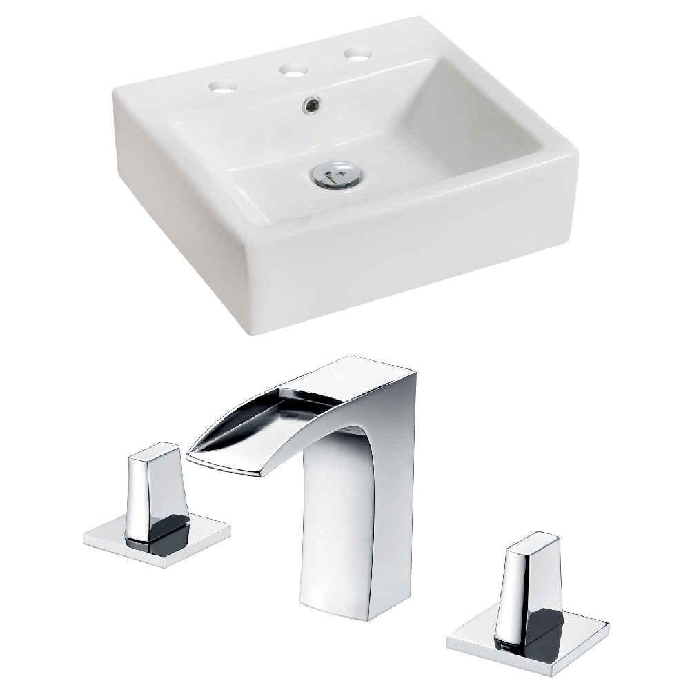 21-in. x 16.5-in. Rectangle Bathroom Vessel Sink Set White Enamel Glaze