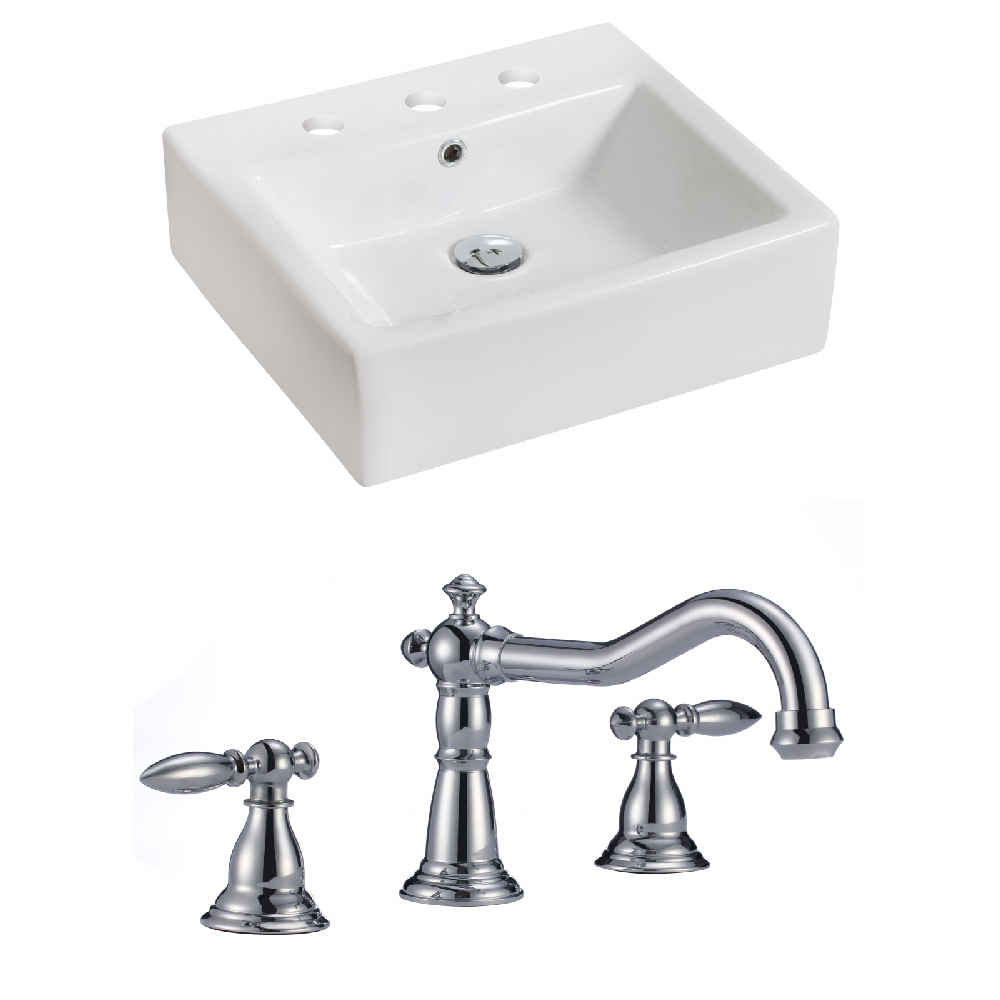 21-in. x 16.5-in. Rectangle Bathroom Vessel Sink Set White Enamel Glaze