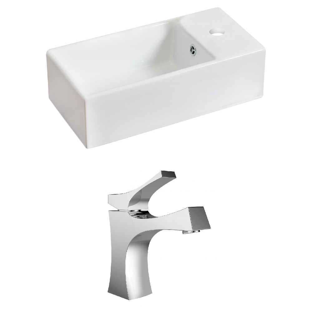 19.25-in. x 9.5-in. Rectangle Bathroom Vessel Sink Set White Enamel Glaze
