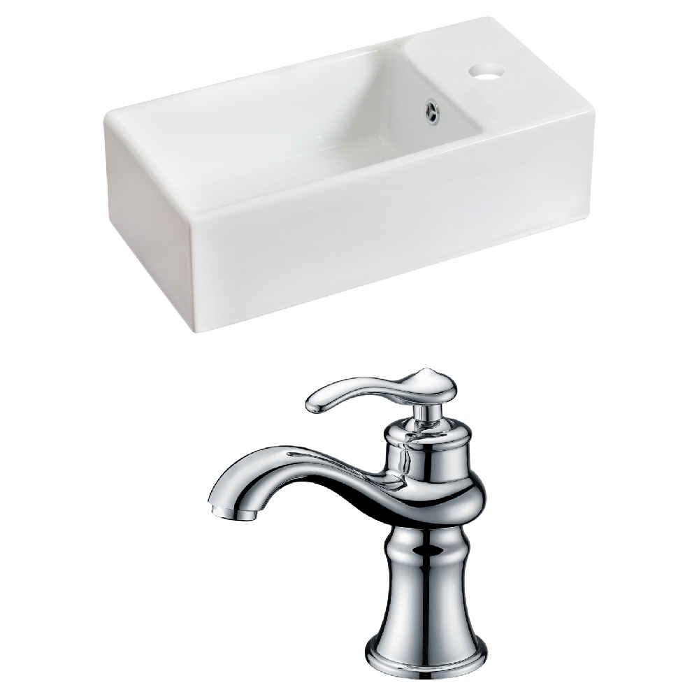 19.25-in. x 9.5-in. Rectangle Bathroom Vessel Sink Set White Enamel Glaze