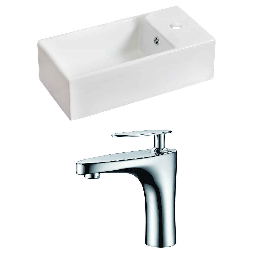 19.25-in. x 9.5-in. Rectangle Bathroom Vessel Sink Set White Enamel Glaze