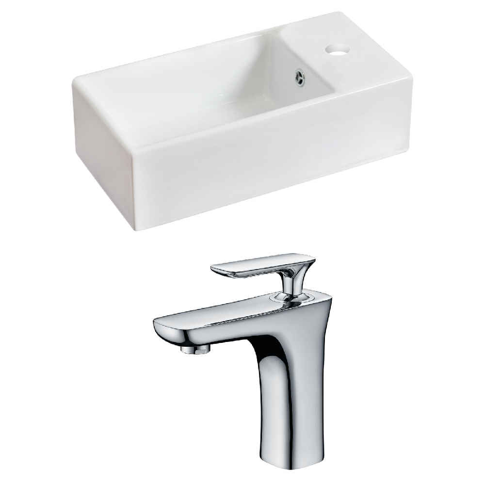 19.25-in. x 9.5-in. Rectangle Bathroom Vessel Sink Set White Enamel Glaze