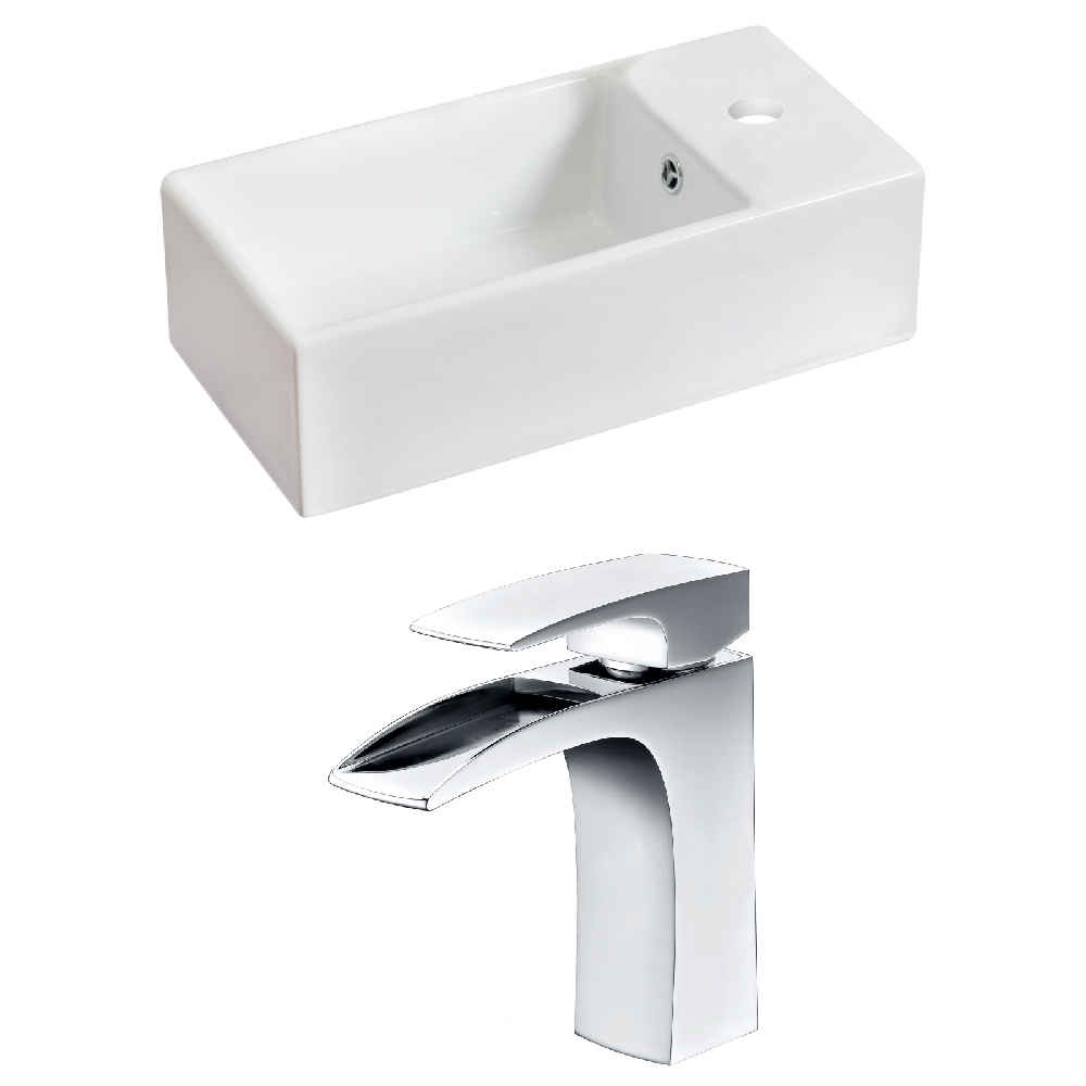 19.25-in. x 9.5-in. Rectangle Bathroom Vessel Sink Set White Enamel Glaze