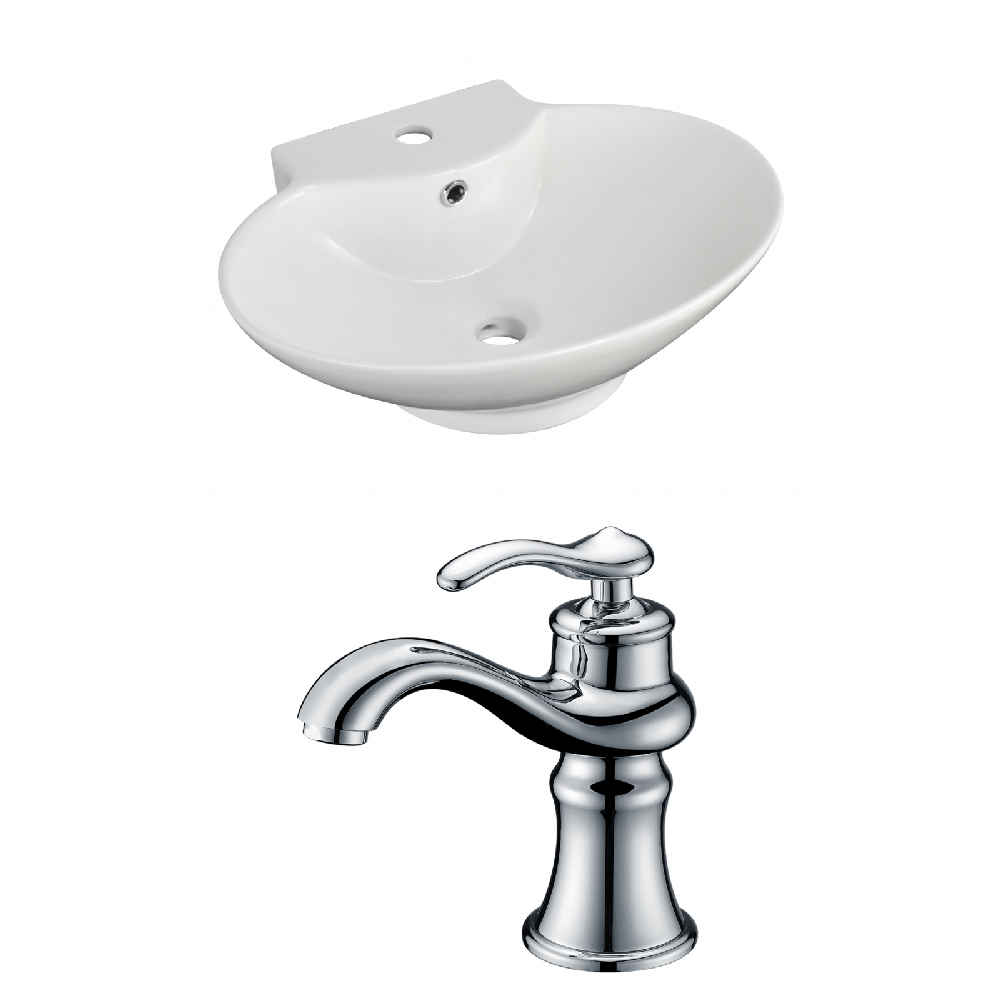 22.75-in. x 17.25-in. Oval Bathroom Vessel Sink Set White Enamel Glaze