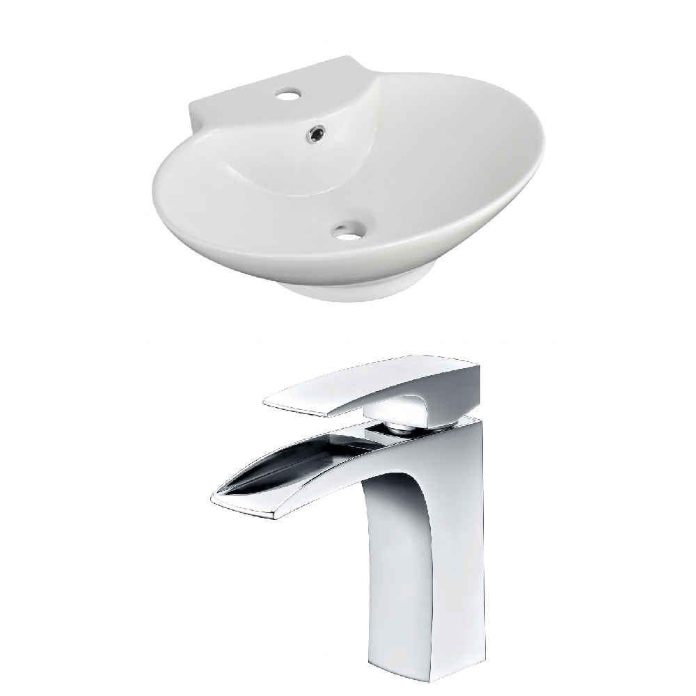 22.75-in. x 17.25-in. Oval Bathroom Vessel Sink Set White Enamel Glaze