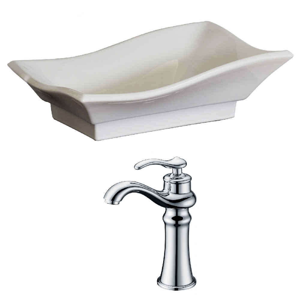 20-in. x 14-in. Unique Bathroom Vessel Sink Set White Enamel Glaze
