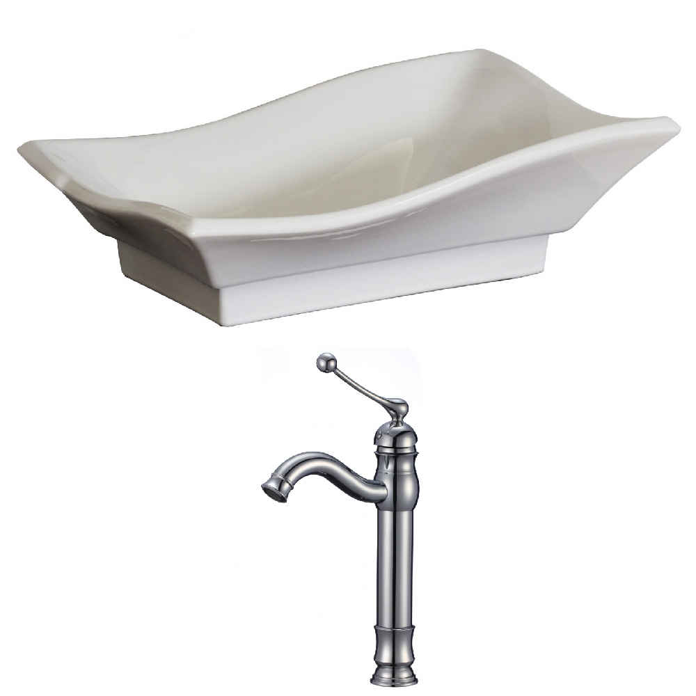 20-in. x 14-in. Unique Bathroom Vessel Sink Set White Enamel Glaze