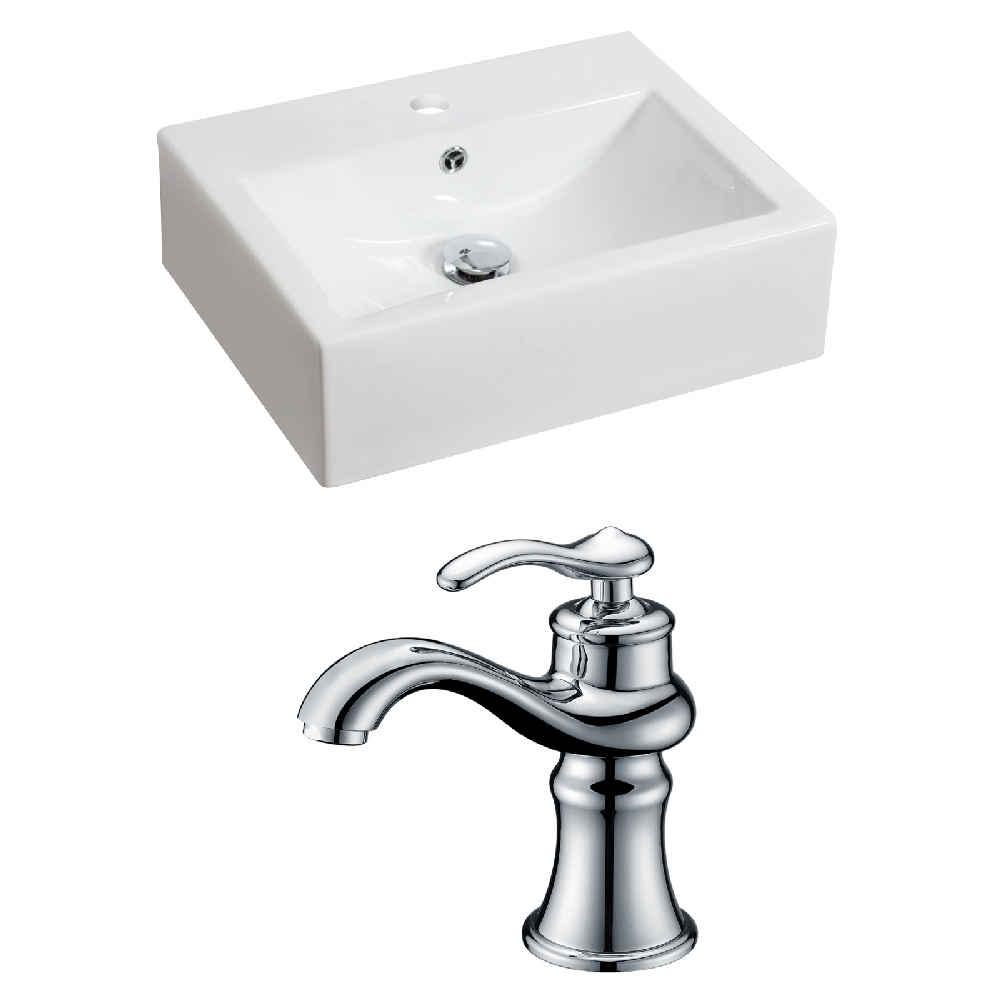 20.25-in. x 16.25-in. Rectangle Bathroom Vessel Sink Set White Enamel Glaze